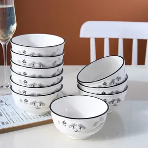 Set di 10 ciotole di riso in ceramica, set di stoviglie con paesaggio cinese da 4,5 pollici.