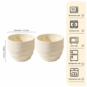 Lot de 6 bols à riz en céramique, bols à céréales empilables de 4,5 pouces au design rainuré