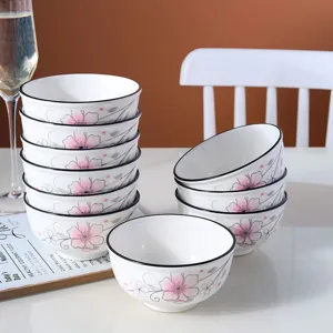 Set da 10 ciotole per riso in ceramica da 4,5 pollici per uso domestico, motivo floreale.