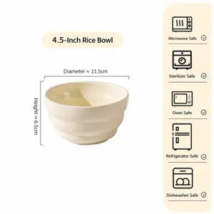 Bol à riz en céramique ménage design cannelé vaisselle résistant à la chaleur compatible micro-ondes.