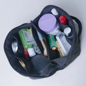 Trousse de maquillage matelassée grande capacité pochette de rangement noire portable
