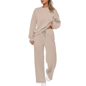 Women knit lounge set long sleeve sweatshirt wide leg pants casual two piece outfit