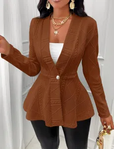 Elegante dames gebreide blazer jas met gestructureerd geometrisch patroon en basque.