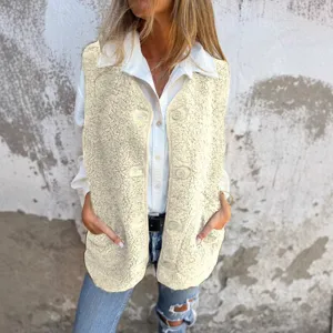 Vrouwen winter warm sherpa fleece knop vest jas casual mouwloze bovenkleding top