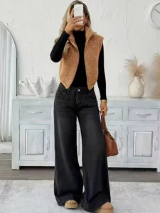 Gilet sans manches en polaire pour femme fermeture éclair automne hiver veste moelleuse chic