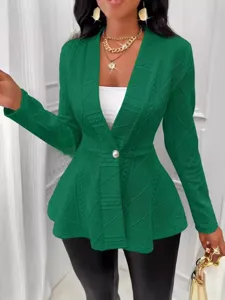 Groene gestructureerde peplum blazer jas voor vrouwen lange mouwen met knoop elegante mode