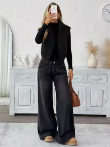 Gilet polaire femme hiver decontracte zippe sans manches vetement denim details de tenue mode