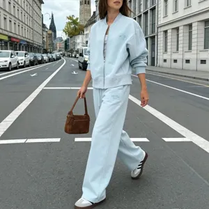 Women Casual Polar Fleece Tracksuit Stand Collar Zipper Jacket Loose Pants Top And Bottom Winter Streetwear Outfit