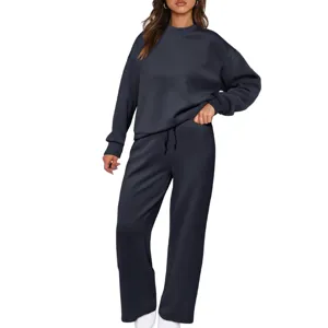 Closeup view of the soft knit fabric and comfortable wide leg design on this cozy lounge set.