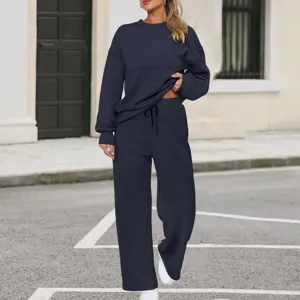 Women's two-piece lounge set long sleeve crewneck sweatshirt wide leg pants casual outfit