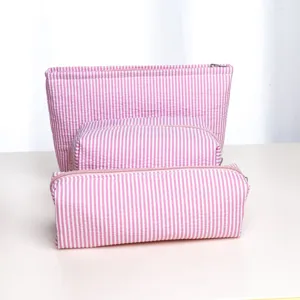 Simple Fresh Stripe Corduroy Cosmetic Bag Large Capacity Portable Travel Wash Bag Zipper Makeup Storage Organizer Pouch