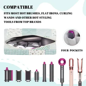 Detailed view of the quilted hair styling tool storage bag showing interior capacity and pockets.