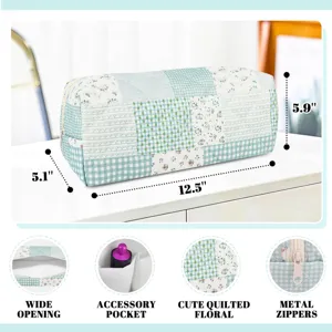 Quilted floral hair styling tool travel bag with multiple pockets, large capacity storage pouch.