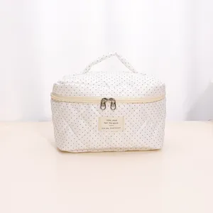Cute Quilted Polka Dot Cosmetic Bag Large Capacity Toiletry Pouch Portable Makeup Organizer