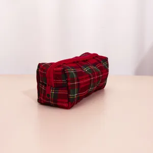 Quilted plaid cosmetic bag portable travel makeup pouch large capacity pencil case for gifts
