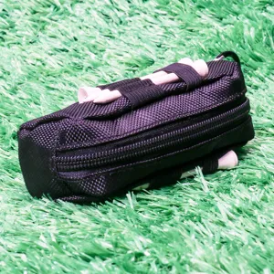 Portable golf ball pouch with tee holders, durable black storage bag for golf accessories.