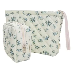 Quilted cosmetic bag set floral toiletry storage organizer travel makeup bag two pieces