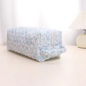 Quilted Floral Travel Cosmetic Bag Padded Hairdryer Storage Handbag Portable Makeup Case
