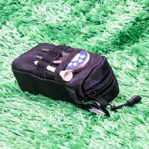 Portable black golf waist pouch with tees and divot tool, durable multi-functional storage pouch.