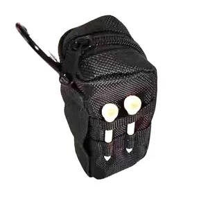 Portable golf ball pouch with tee holders, black mesh storage bag for golf accessories outdoors.