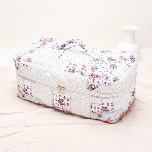 Quilted floral cosmetic bag hair styling tool storage portable travel organizer case