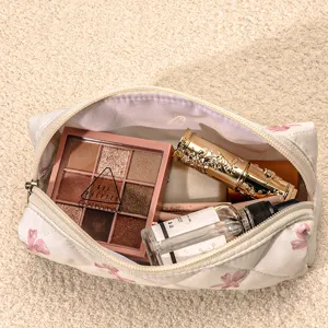Large quilted floral makeup bag with large capacity, portable cosmetic storage pouch for travel.
