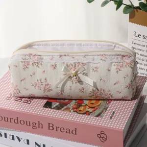 Mini floral makeup pouch cute lace bow pencil case portable storage bag for travel school