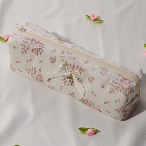 Cute floral lace pencil case cosmetic brush storage bag portable travel makeup pouch aesthetic