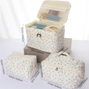 Trousse de maquillage matelassée motif cerise pochette de voyage grande capacité trousse de toilette