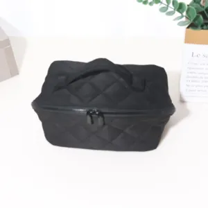 Trousse de toilette matelassée noire grande capacité sac de rangement rembourré portable pour femme