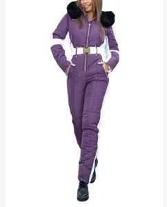 Women winter one piece ski suit warm hooded colorblock snow jumpsuit for outdoor sports