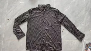 Uomo camicia maniche lunghe paillettes nera disco vintage costume da spettacolo