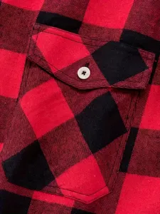 Men's casual red and black plaid flannel shirt detail close up stylish top fashion