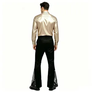Costume de disco rétro pour homme ensemble chemise dorée et pantalon patte d'eph scène