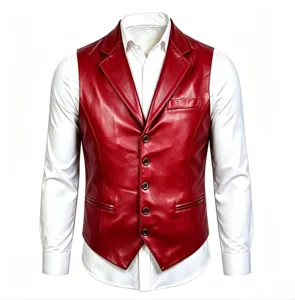 Gilet Casual in Pelle PU da Uomo Monopetto Scollo a V Affari Moto Retro Vestibilità Affusolata Top