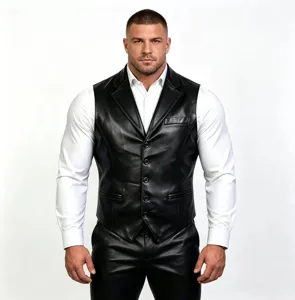 Gilet in pelle nera da uomo gilet da abito con scollo a V casual elegante capospalla.