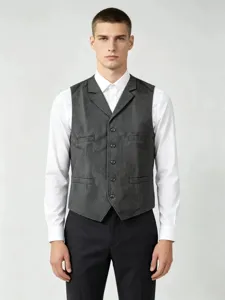 Men herringbone suit vest business casual waistcoat formal wear detail view stylish slim fit