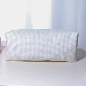 White waffle storage bag portable travel cosmetic pouch large capacity organizer box zipper.
