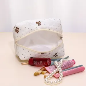 Quilted bear cosmetic bag large capacity makeup pouch cute dot travel organizer