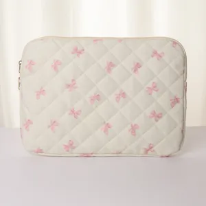 Gesteppte Laptoptasche mit süßen rosa Schleifen, Schutztasche für 14 Zoll Tablet und iPad.