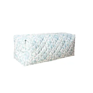 Quilted blue floral storage bag, large capacity portable organizer for daily essentials.