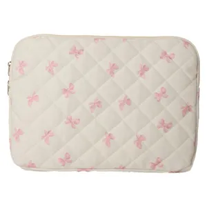 Gesteppte Laptoptasche 14 Zoll süße rosa Schleife gepolsterte Tablet Schutzhülle Tasche
