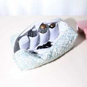 Quilted floral travel cosmetic bag for hair dryer and curling iron storage organizer box