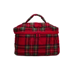 Quilted plaid cosmetic bag large capacity portable travel toiletry storage bag