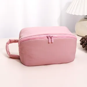 Large Capacity Waterproof Cosmetic Bag Minimalist Solid Color Fluffy Travel Makeup Pouch Portable Toiletry Organizer Bag
