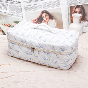 Quilted hair styling tool cosmetic bag, portable travel organizer with large capacity floral print.