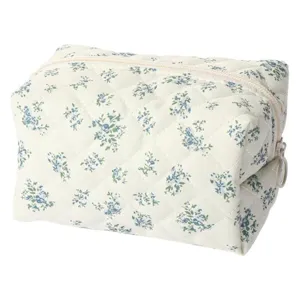 Quilted floral makeup pouch portable cosmetic bag vintage toiletry organizer for women ladies