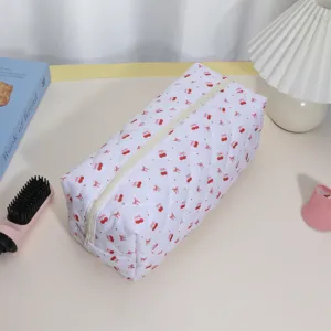 Padded cosmetic storage bag portable hairdryer organizer travel toiletry pouch with cute cherry print