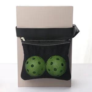 Black mesh sports waist bag for pickleball tennis balls portable training storage pouch