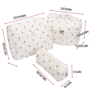 Set di borse cosmetiche trapuntate floreali pochette da viaggio portatile per trucco